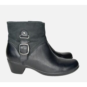 Clarks Ankle Boots Womens 8 Ingalls Nile Black Leather Buckle Comfort Bendables